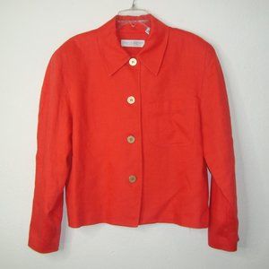 VALERIE STEVENS Pure Linen Red Orange 4-Button Lined Jacket Size 16